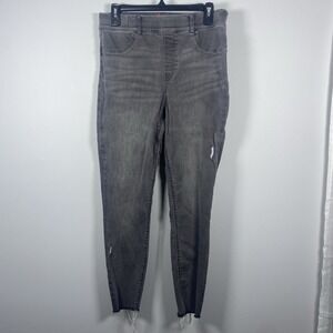 Spanx Distressed Denim Leggings‎ Jeans Vintage Gray Raw Hem 20213R Size Large